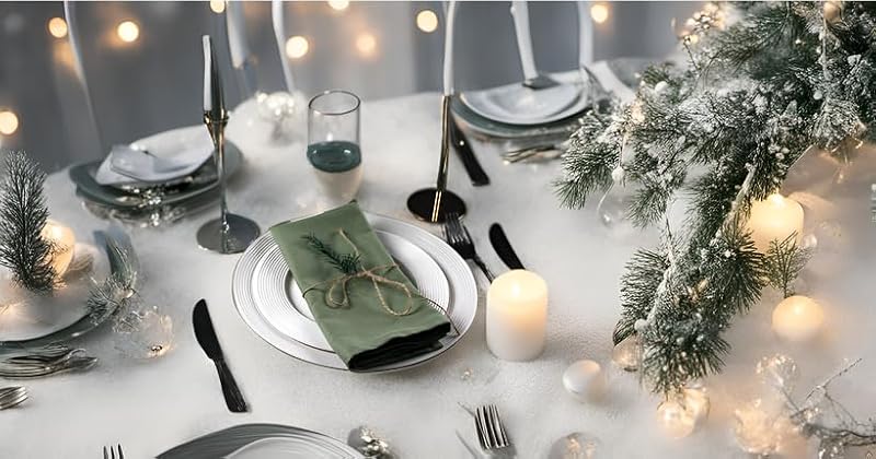 Olive Green Cotton Blend Dinner Napkins - 17 x 17 Inch Set of 12