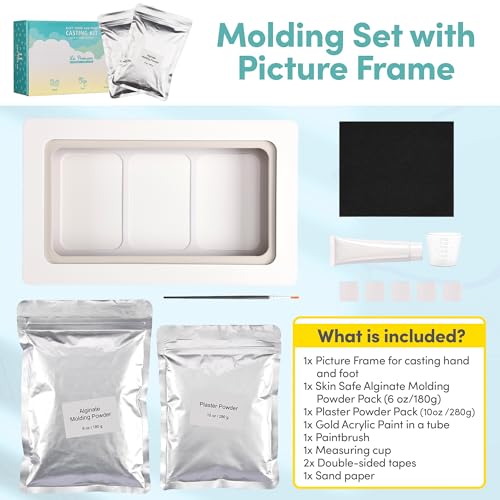 Baby Hand & Foot Casting Kit with Shadow Box Frame - 3D Plaster Mold Keepsake