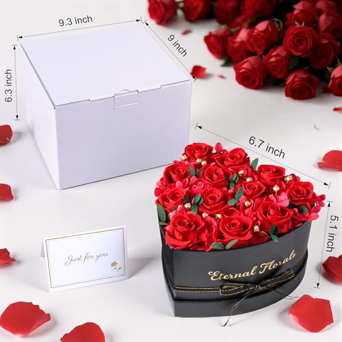 Preserved Red Roses in Heart-Shaped Gift Box with Eucalyptus and Hydrangea