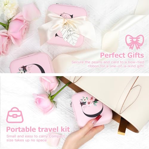 Travel Jewelry Box for Women and Girls - Small Case with Initial A-Z (Pink, M) - Teacher Gifts by AYGXU