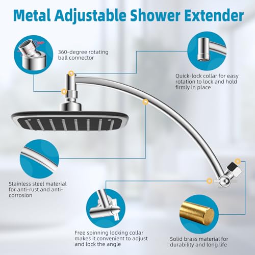 10-Inch Rain Shower Head with 12-Inch Adjustable Metal Extension Arm