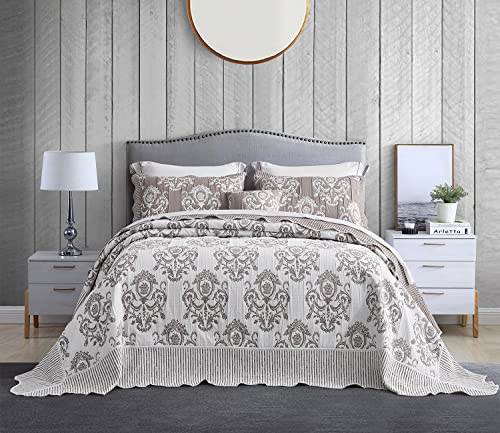 Alaskan King Oversized Bedspread Set - 5-Piece Reversible Quilt (138x122)