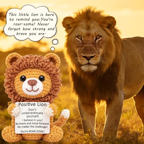 Handmade Crochet Positive Lion Desk Decor - Encouragement Gift for Graduation