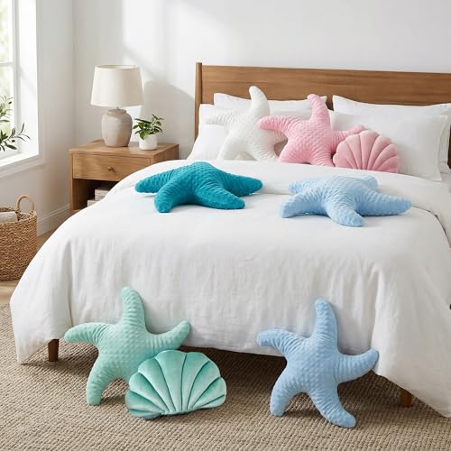 Starfish Decorative Throw Pillow, 20-Inch Plush Coastal Beach Pillow