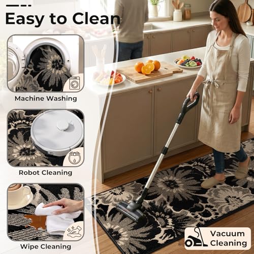 2x8 Floral Hallway Runner Rug, Non-Slip Washable Boho Kitchen Carpet