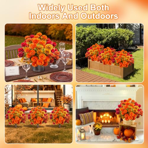 Artificial Chrysanthemum Topiary Bushes - UV Resistant Fall Decor, Set of 2