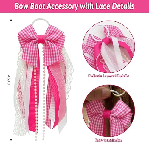 Pink Plaid Cowboy Boot Charms - Layered Ribbon Bow Boot Decor (2 Pcs)