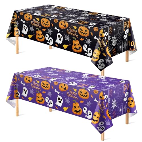OHOME Halloween Tablecloth 52x87 in - Disposable Plastic Table Cover (2 Pack) Halloween Decorations