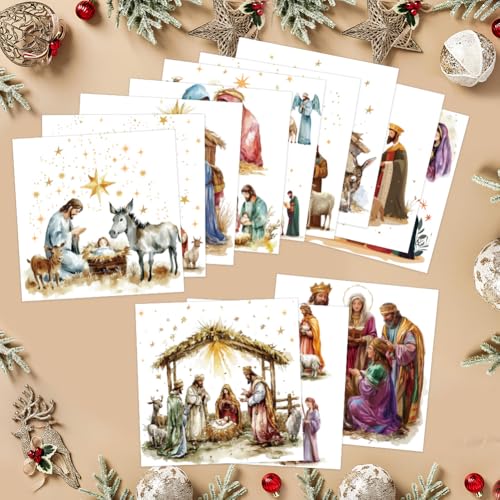 AHANDMAKER 12 Sheets Christmas Nativity Scene Window Clings Christmas Rub on Transfer Stickers Furniture Decal for Home School Office Decoration DIY Crafts Supplies, 5.5x5.5
