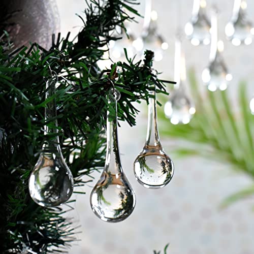 Clear Glass Teardrop Christmas Ornaments - 20 Pack Hanging Holiday Decor