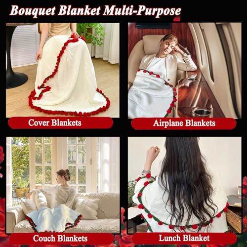 Crochet Rose Bouquet Throw Blanket - Handmade Knit Gift for Women