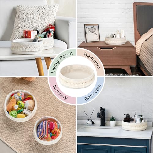 Cream Mkono Boho Macrame Makeup & Perfume Organizer Basket, Ivory