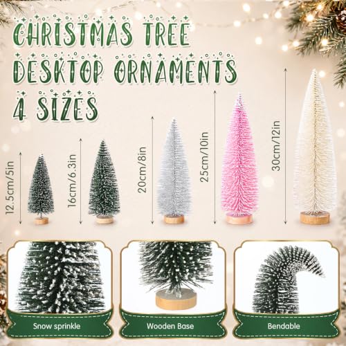 Vinsot Mini Christmas Bottle Brush Trees Set - 20 Pcs in White, Green, Pink, 5 Sizes