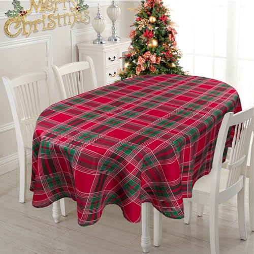 BNHJSDW Red Plaid Christmas Oval Tablecloth Waterproof 120x60 Inches