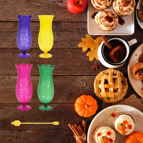 Plastic Luau Hurricane Glasses & Pineapple Drink Stirrers - Summer Party Pack of 5
