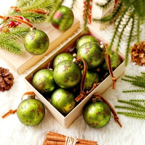 Suncalla Green Vintage Rustic Christmas Ball Ornaments Set 12 - 2.36 Inch