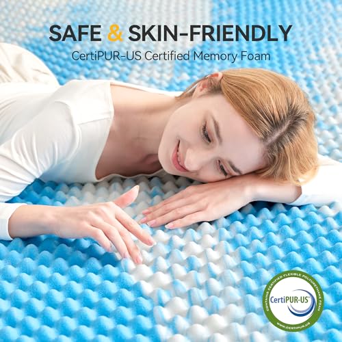 SINWEEK 2 Inch Egg Crate Gel Memory Foam Mattress Topper, Twin Size Blue