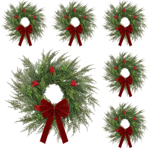 18 Inch Green Artificial Christmas Wreaths Bulk 6 Pcs Mixed Pine Holiday Decor