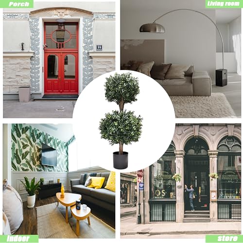 35-Inch Artificial Double Ball Boxwood Topiary Trees, 2-Pack UV Resistant