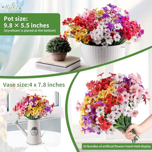 UV-Resistant Outdoor Artificial Flowers - 24 Bundles Faux Plants for Porch