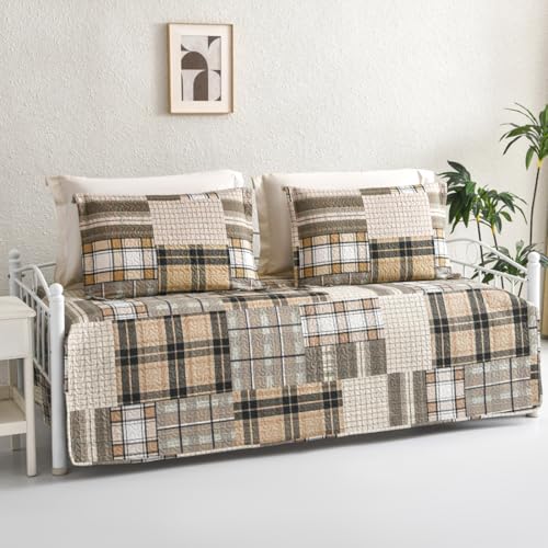 3-Piece Plaid Daybed Cover Set - Twin Quilted Bedspread with Pillow Shams