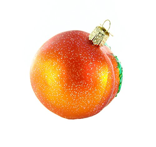Handcrafted Glass Peach Christmas Ornament - Decorative Holiday Fruit