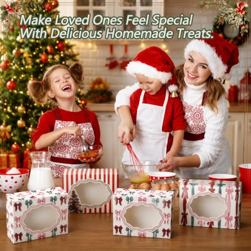 Eaasty 24 Pack Christmas Cookie Boxes with Window & Bows - Bulk Gift Packaging