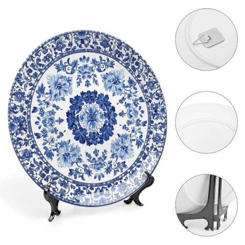 Blue and White Ceramic Decorative Plate - Artistic Porcelain Display Dish