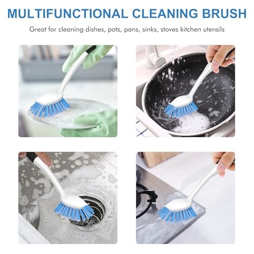 2-Pack Kitchen Dish Brush with Scraper Tip - Stiff Bristle Scrubber