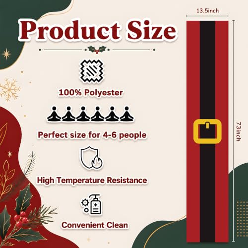 OHOME Christmas Belt Strap Santa Table Runner - Fun Holiday Decor, Red & Black, 73x13.8 inches