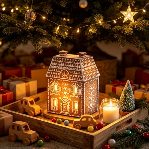 Cynkeyee 6.5 Inch Gingerbread Christmas Figurine - Resin Village House, Two Chimney