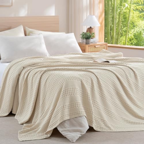 Cooling Waffle Blanket Queen Size - Lightweight Bamboo & Cotton