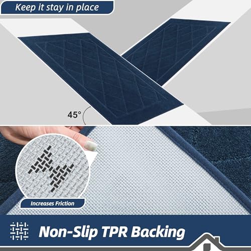 Non-Slip Dirt Trapper Door Mat 20" x 32" - Washable Entryway Rug, Navy Blue
