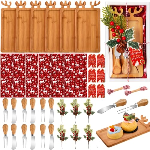 LemonRoad 6-Piece Reindeer Christmas Cutting Board Gift Set with Utensils & Decor