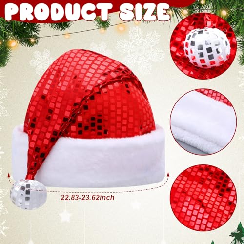 Eurzom 2 Pcs Christmas Santa Hat for Adults - Furry Red White & Disco Ball Variants