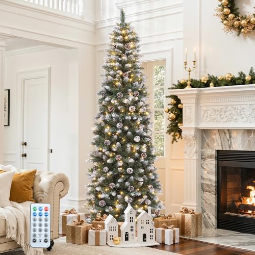 DWVO 7.5ft Pre-Lit Pencil Christmas Tree 350 LEDs with Remote – Green