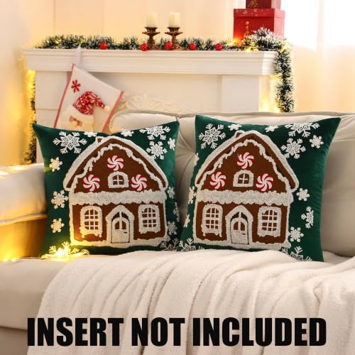 Tosleo Christmas Green 18x18 Pillow Covers (Pack of 2) — Velvet Holiday Throw Cushion Covers