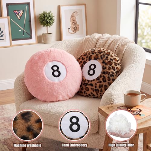 14-Inch Pink and Cheetah Print 8-Ball Plush Throw Pillow, 2-Pack