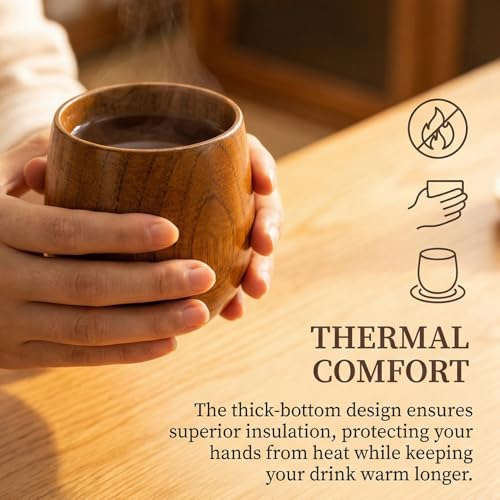Hiceeden 6 Pack Wooden Japanese Tea Cups 5oz Natural Jujube Wood Handcrafted Drinkware