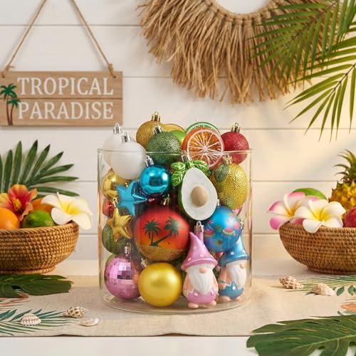 30-Piece Shatterproof Summer Tree Ornaments Set - Tropical Coastal Decor