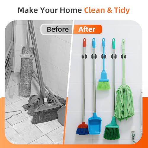 5-Pack Heavy Duty Stainless Steel Broom and Mop Holder Wall Mount
