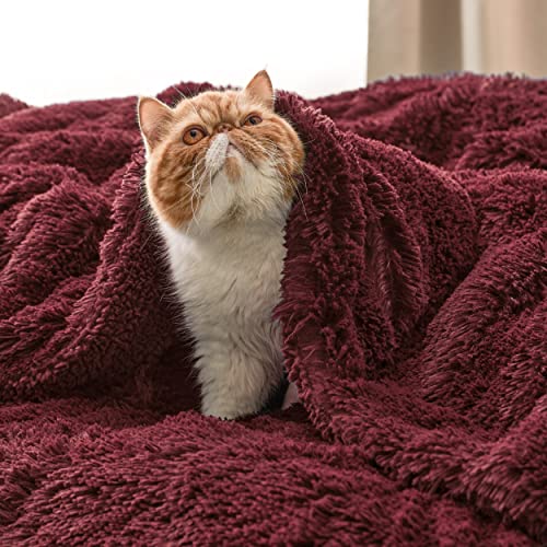 Bedsure Burgundy Faux Fur Fluffy Sherpa Blanket 50x60 Throw - Reversible