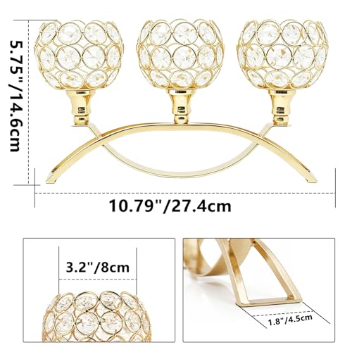SylvaCraft 3-Arm Arched Crystal Candelabra Gold, Table Centerpiece (1 PCS) — Wedding & Home Decor