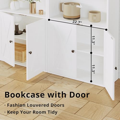6-Tier Industrial Bookcase with Doors, 70-Inch Tall Storage Display Shelf