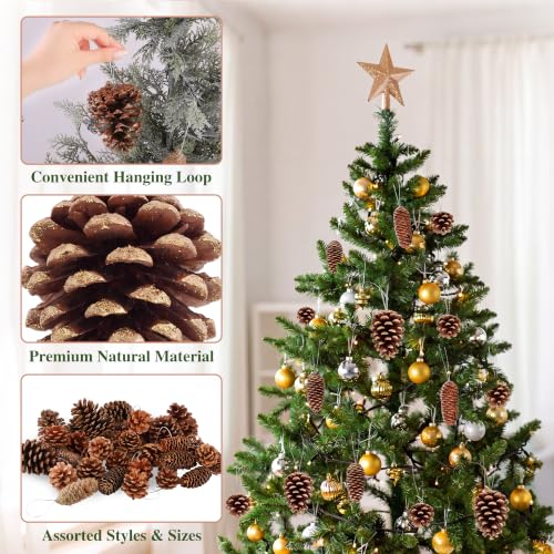 Gold 42 Pcs Pine Cone Ornaments Set for Christmas Tree - Fovths