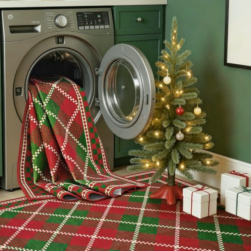 Terrug Christmas Red & Green Checkered Area Rug 2x3 Entryway Door Mat