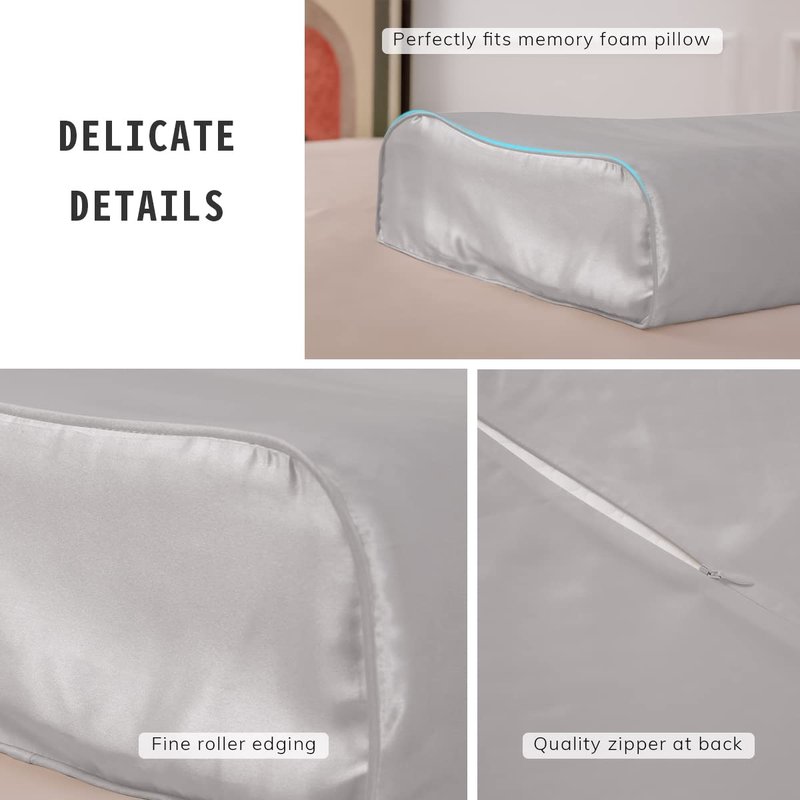 PROMEED Mulberry Silk Pillowcase for Contour Memory Foam Pillow, Natural 23 Momme Silk Latex Pillow Case Cover, Pefect Fit for Royal Therapy Cervical Neck Pillow (Light Grey, Queen-24"x14.5"x5"/4.3")