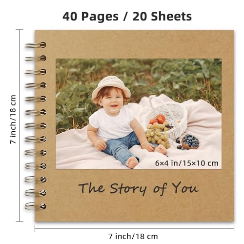 7x7 Scrapbook Album, 40-Page Kraft Paper Memory Book for Photos & Keepsakes
