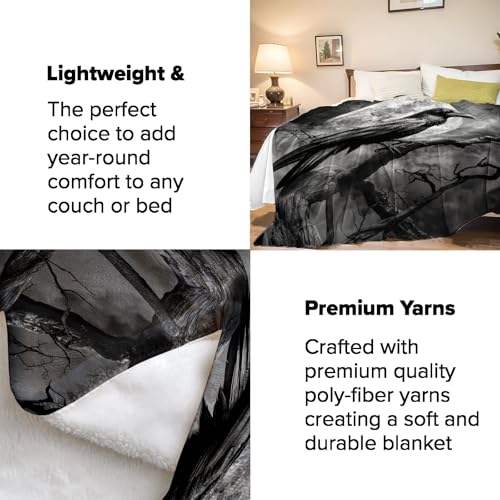 Turamurra Gothic Raven Moon Throw Blanket 60x80in – 80"x60" Premium Flannel