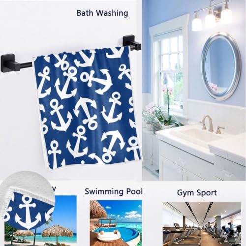 Anchor Sailboat Print Hand Towel - Soft Absorbent Bathroom Towel 16" x 30"